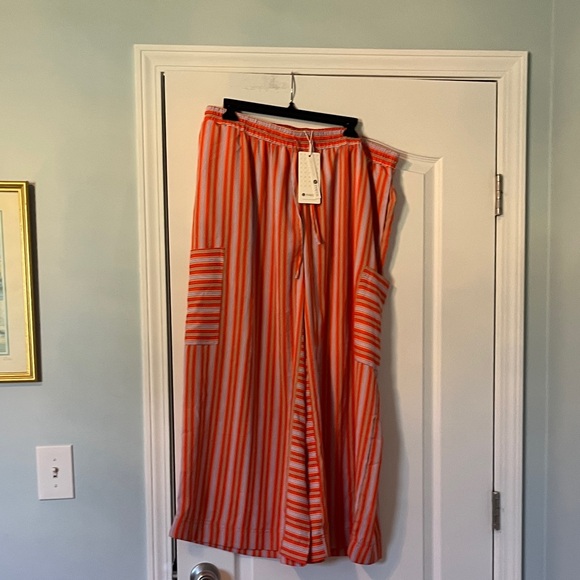 Evaless Orange Striped Wide-Leg Comfy Pants Sz XL NWT - Picture 1 of 11
